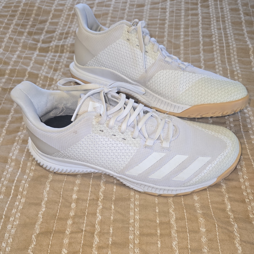 Women's Adidas Volleyball White and Gum-Trim Mesh Training Sneakers Size 9.5